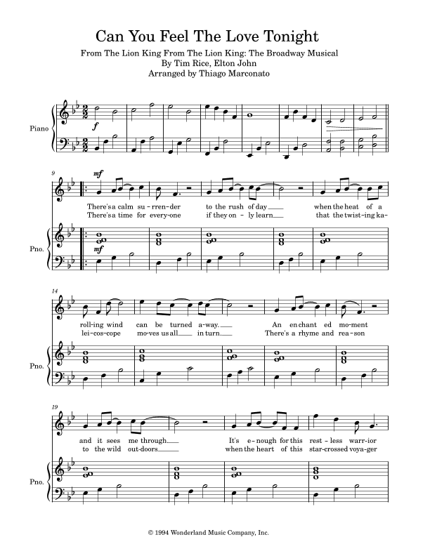 Can You Feel The Love Tonight (arr. Thiago Marconato)