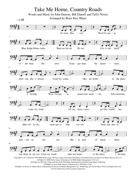 Take Me Home, Country Roads (arr. Brass Key Music)