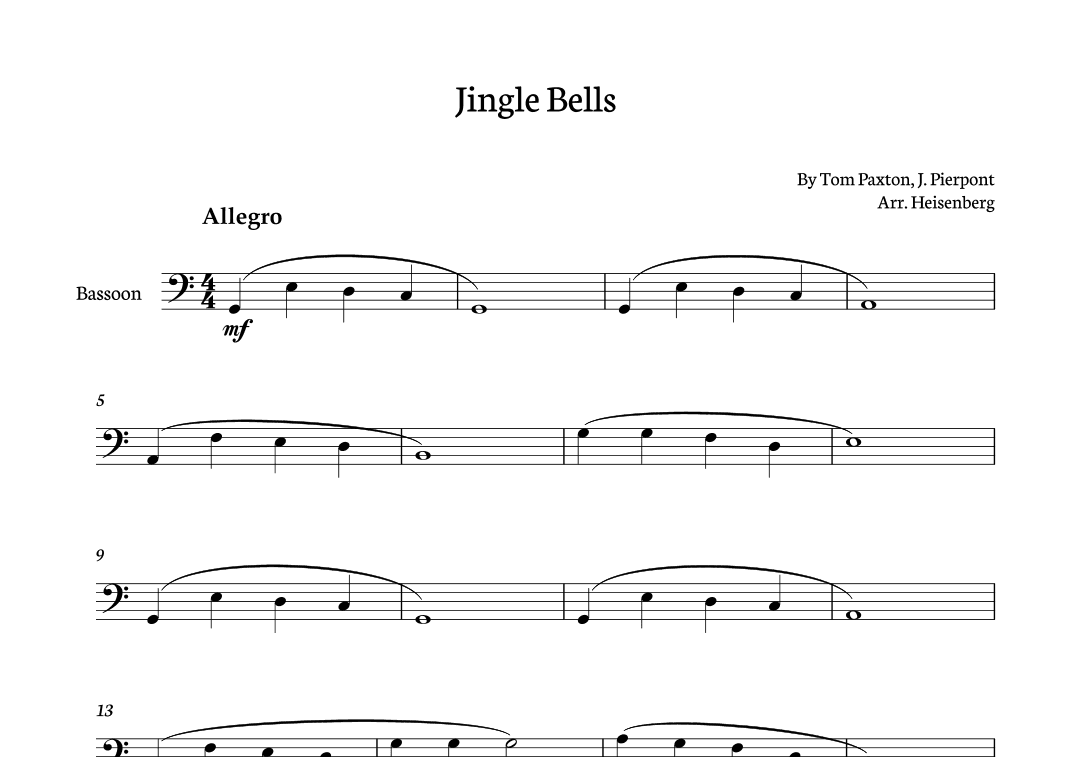 Jingle Bells for Bassoon solo (arr. Heisenberg)