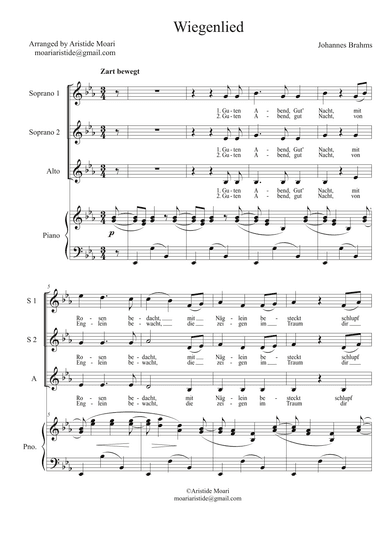 Brahms' Lullaby (Wiegenlied) (arr. Aristide Moari)