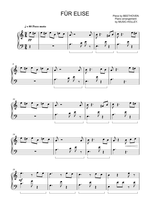 Beethoven - Fur Elise (easy piano sheet) (arr. Music-holley)