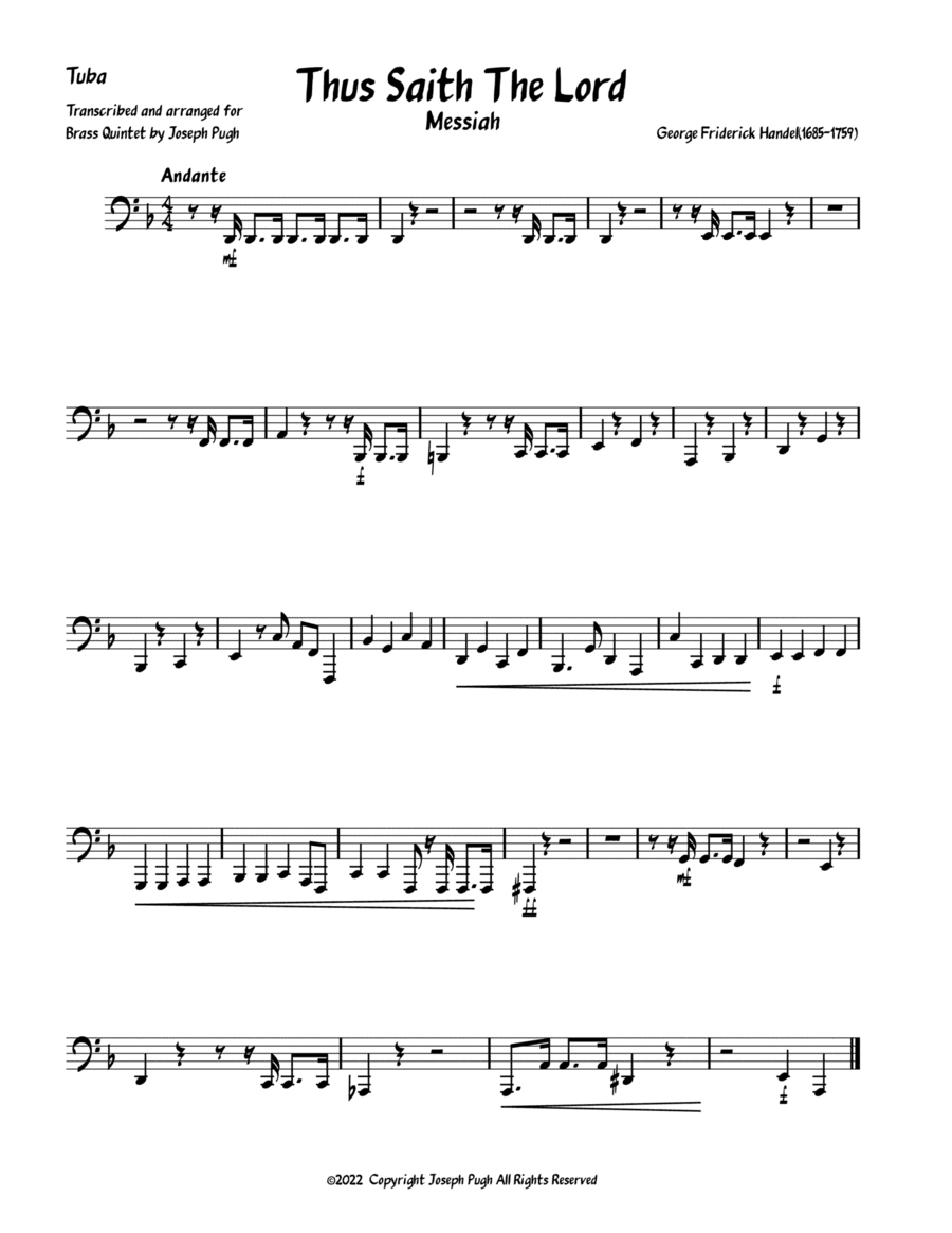 Messiah(Thus Saith The Lord)Brass Quintet (arr. Joseph Pugh)