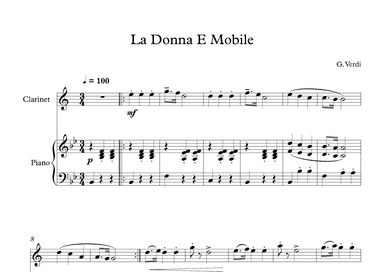 La Donna E Mobile - Giuseppe Verdi (Clarinet + Piano) (arr. Digital Book Music)
