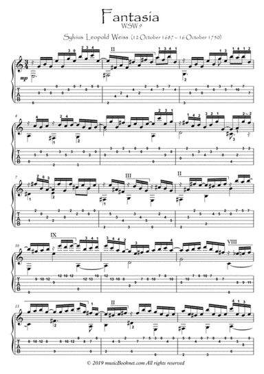 Fantasia by Weiss guitar fingerstyle (arr. PianoSheetNow)