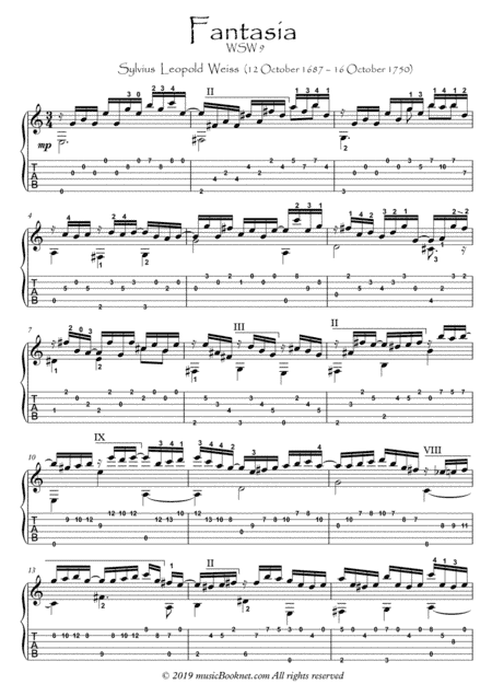 Fantasia by Weiss guitar fingerstyle (arr. PianoSheetNow)