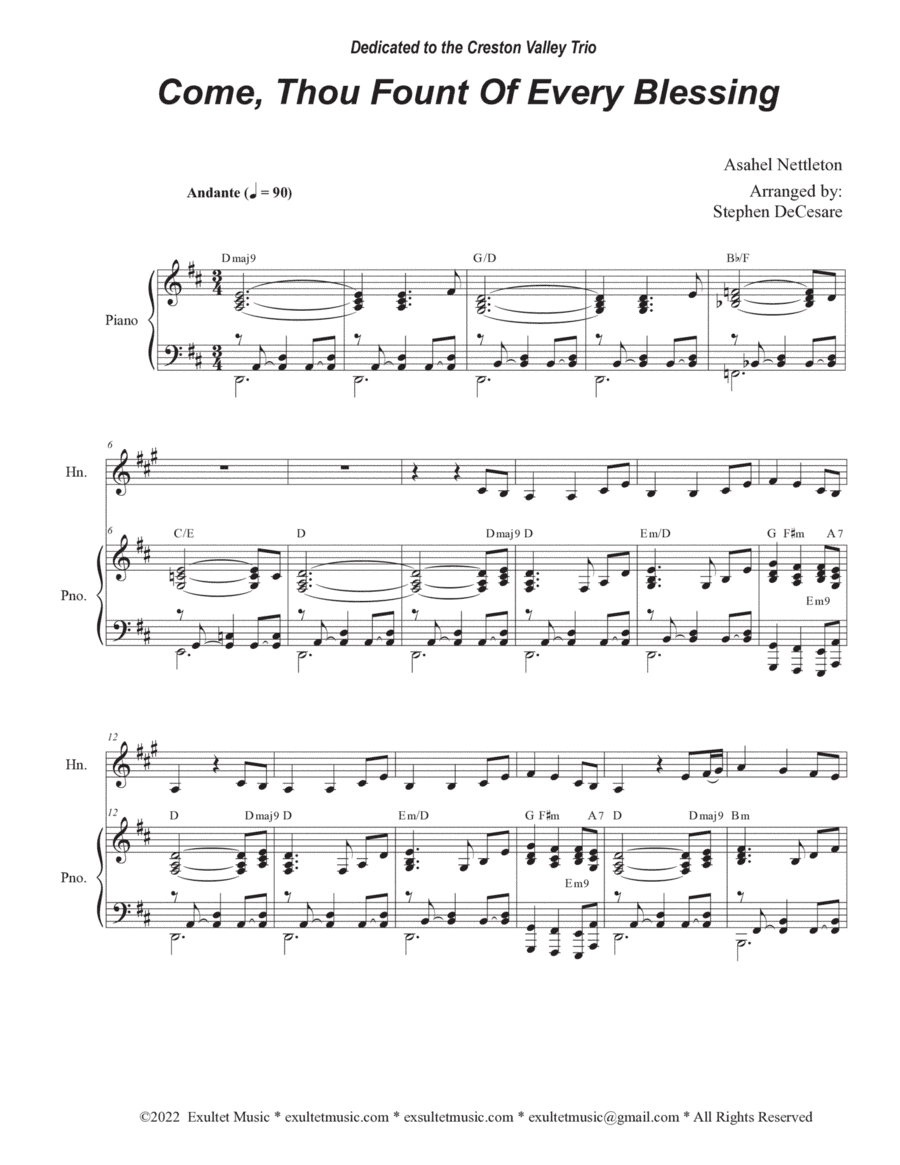 Come, Thou Fount Of Every Blessing (French Horn solo and Piano) (arr. Stephen DeCesare)