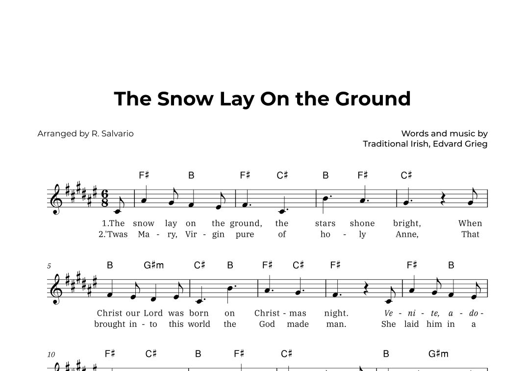 The Snow Lay On the Ground (Key of F-Sharp Major) (arr. R. Salvario)