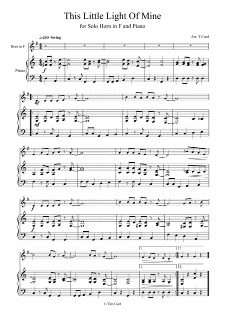 This Little Light of Mine for Horn in F and Piano (arr. Tim Curd)