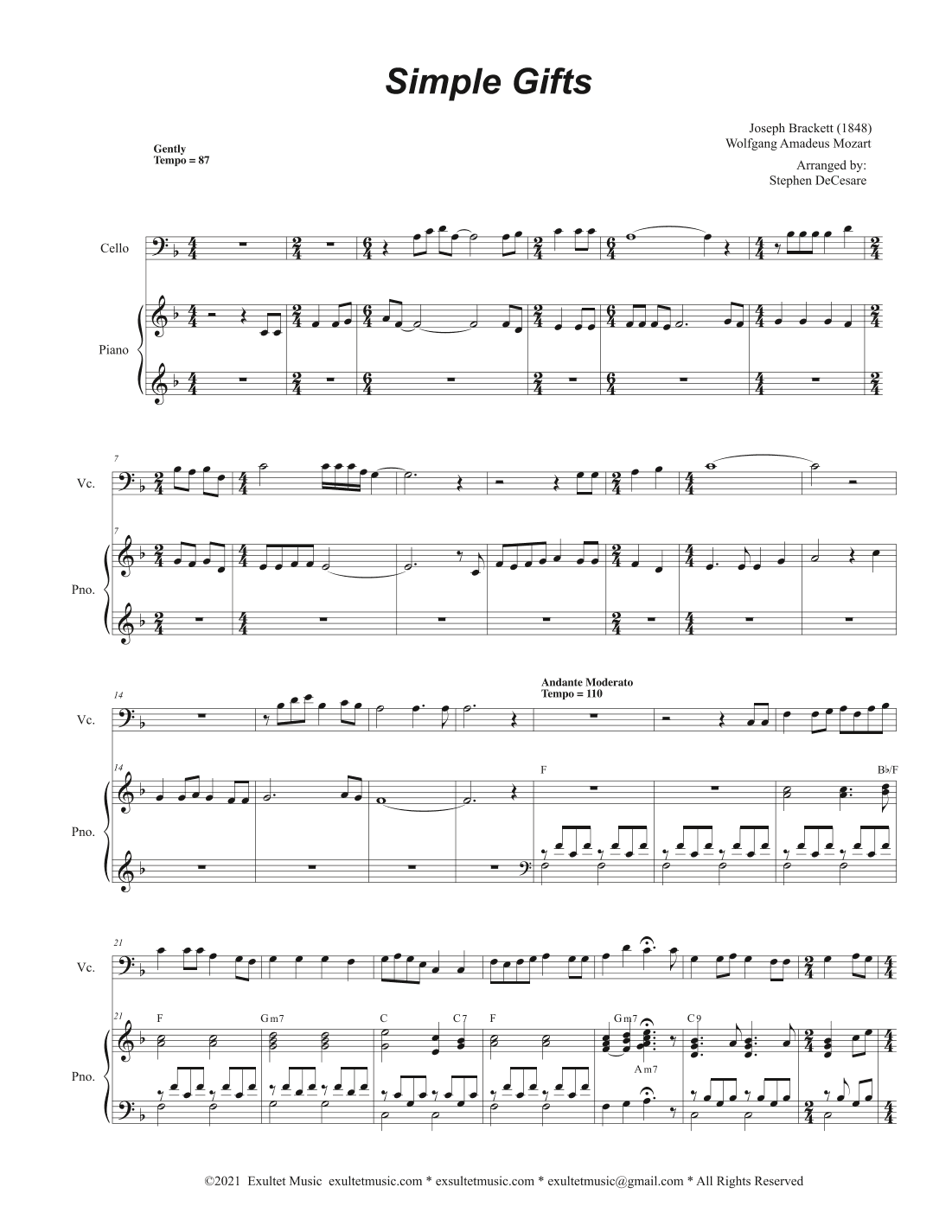 Simple Gifts (Cello solo and Piano) (arr. Stephen DeCesare)