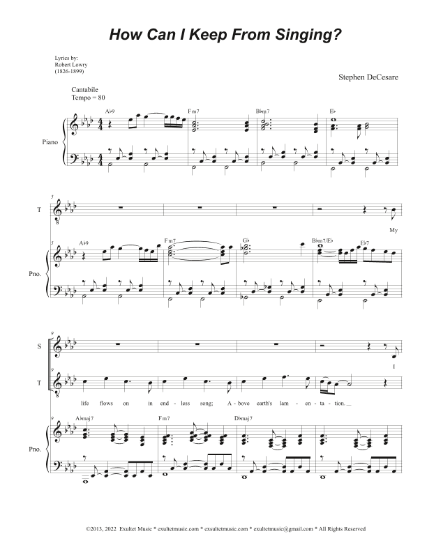 How Can I Keep From Singing? (Duet for Soprano and Tenor solo)