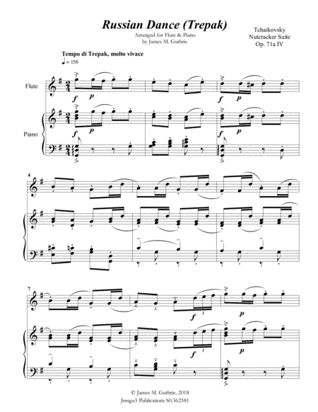 Tchaikovsky: Russian Dance from Nutcracker Suite for Flute & Piano (arr. James M. Guthrie, ASCAP)