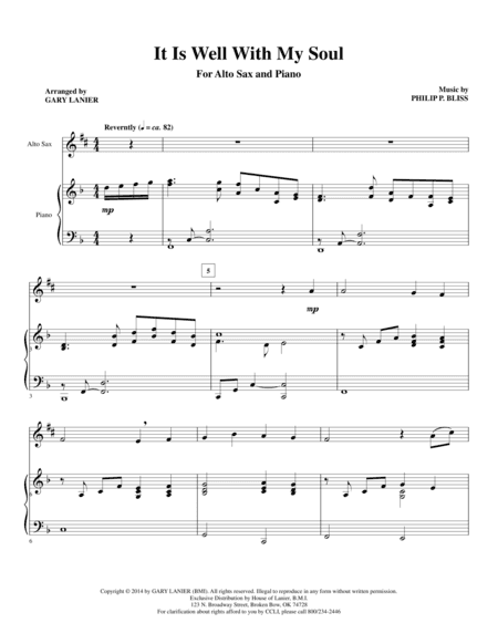 It Is Well With My Soul (Alt Sax Piano and Sax Part) (arr. Gary Lanier)
