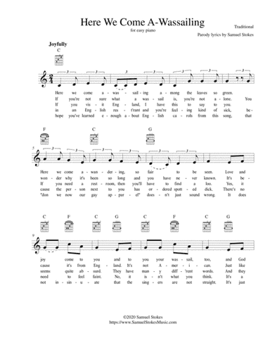 Here We Come A-Wassailing (The American Edition) - lead sheet (as heard on Dr. Demento Show) (arr. Samuel Stokes)
