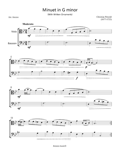 Bach Minuet in G minor - BWV anh 115  - Viola and bassoon ornamented (arr. Arezzo Music)