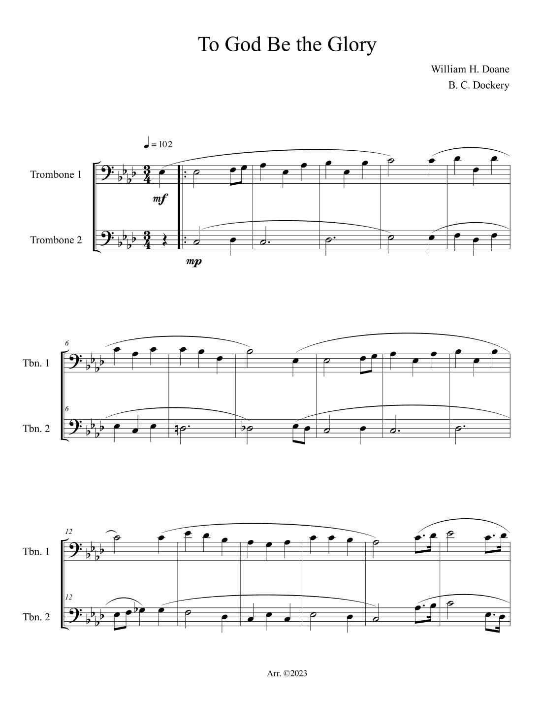 To God Be the Glory (Trombone Duet) (arr. B. C. Dockery)