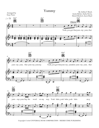 Yummy (arr. Easy Piano)