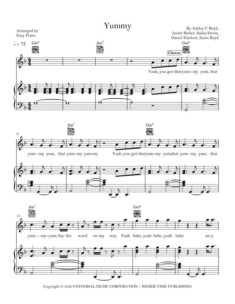 Yummy (arr. Easy Piano)