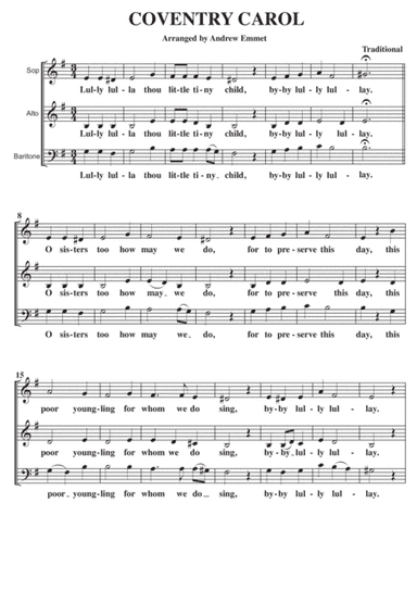Coventry Carol A Cappella SAB (arr. Andrew Emmet)