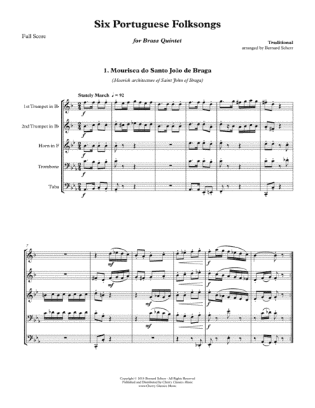 Six Portuguese Folksongs for Brass Quintet (arr. Scherr, Bernard)