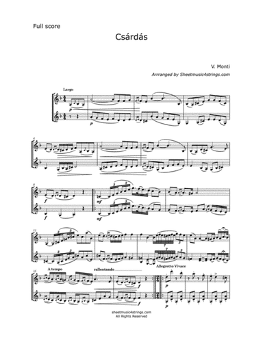 Monti, V. - Czardas for two Violins (arr. Linda M.Scott)