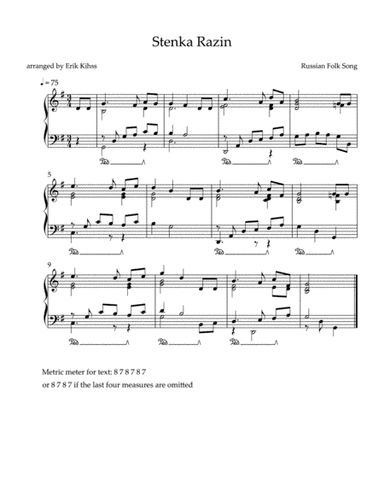 Stenka Razin (Russian Folk Song) - Intermediate Piano (arr. Erik Kihss Digital Publishing)