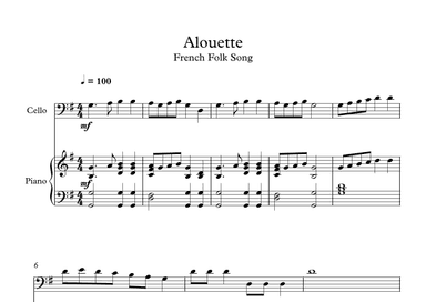 Alouette - French Folk Song (Cello + Piano) (arr. Digital Book Music)