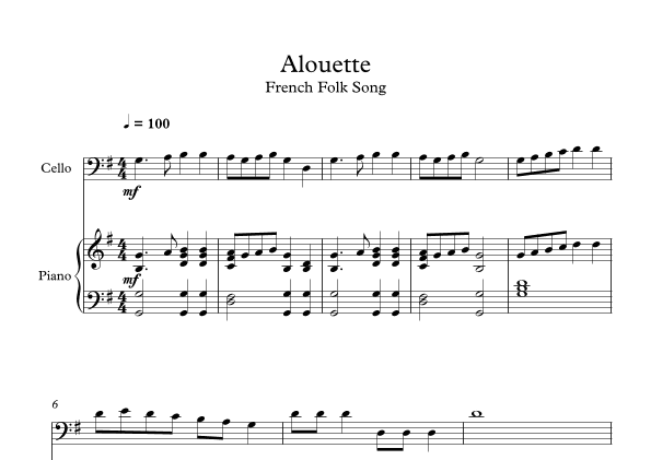 Alouette - French Folk Song (Cello + Piano) (arr. Digital Book Music)