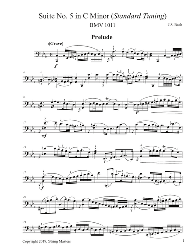 Bach, 6 Cello Suites, BMV 1011 Standard Tuning (arr. String Masters)