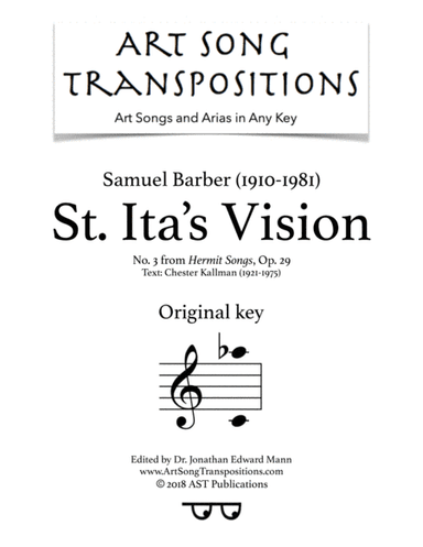 St. Ita's Vision, Op. 29, No. 3 (arr. ArtSongTranspositions.com)