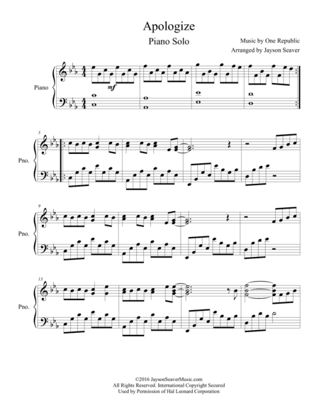 Apologize (arr. Jayson Seaver)