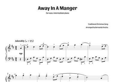 Away In A Manger (easy-intermediate piano – D major) (arr. Bernardo Pereira)