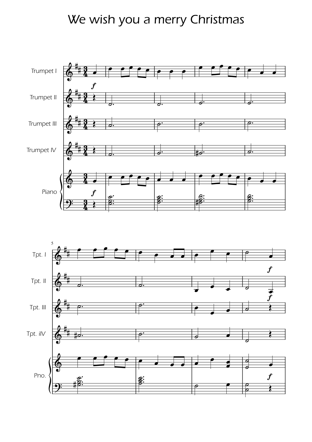 We Wish You a Merry Christmas - Trumpet Quartet w/ Piano (arr. Ygor Nunes)