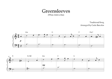 Greensleeves Begining Piano - A minor Chords (arr. Cadu Barcelos)