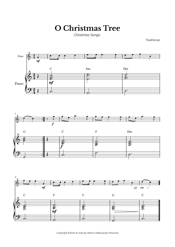 O Christmas Tree for Easy Flute and Piano (arr. Marcos Soares)