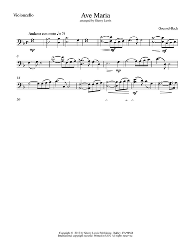 Ave Maria  for Cello Solo by Gounod-Bach (arr. Sherry Lewis)