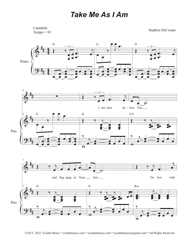 Take Me As I Am (Vocal solo - Medium Key)
