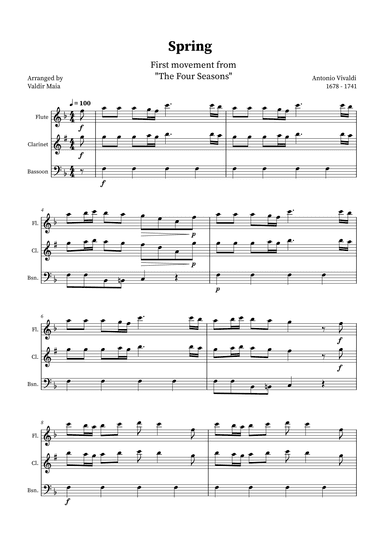 Spring - The Four Seasons for Flute, Clarinet and Bassoon Trio (arr. Valdir Maia)