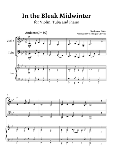 In the Bleak Midwinter (Violin, Tuba and Piano) - Beginner Level (arr. Henrique Oliveira)