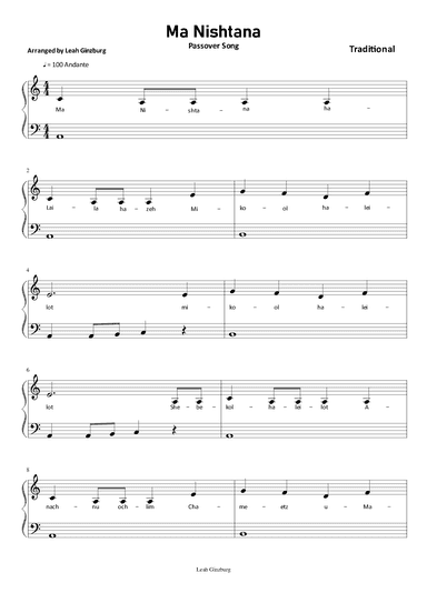 Ma Nishtana Passover song (arr. Leah Ginzburg)