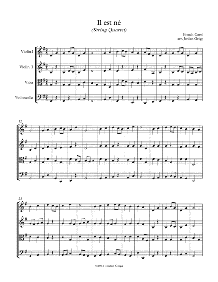 Il est né (String Quartet) (arr. Jordan Grigg)