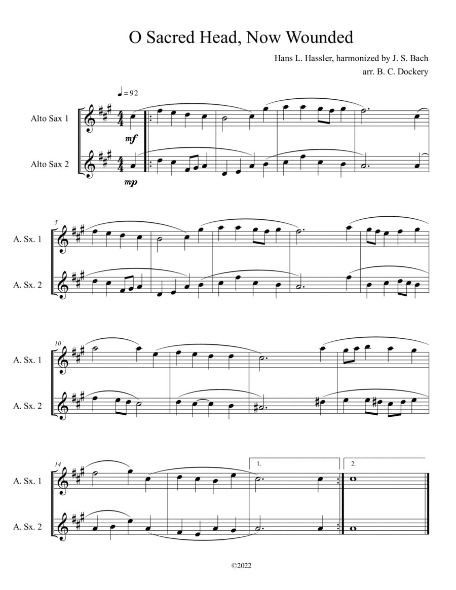 O Sacred Head, Now Wounded (Alto Sax Duet) (arr. B. C. Dockery)