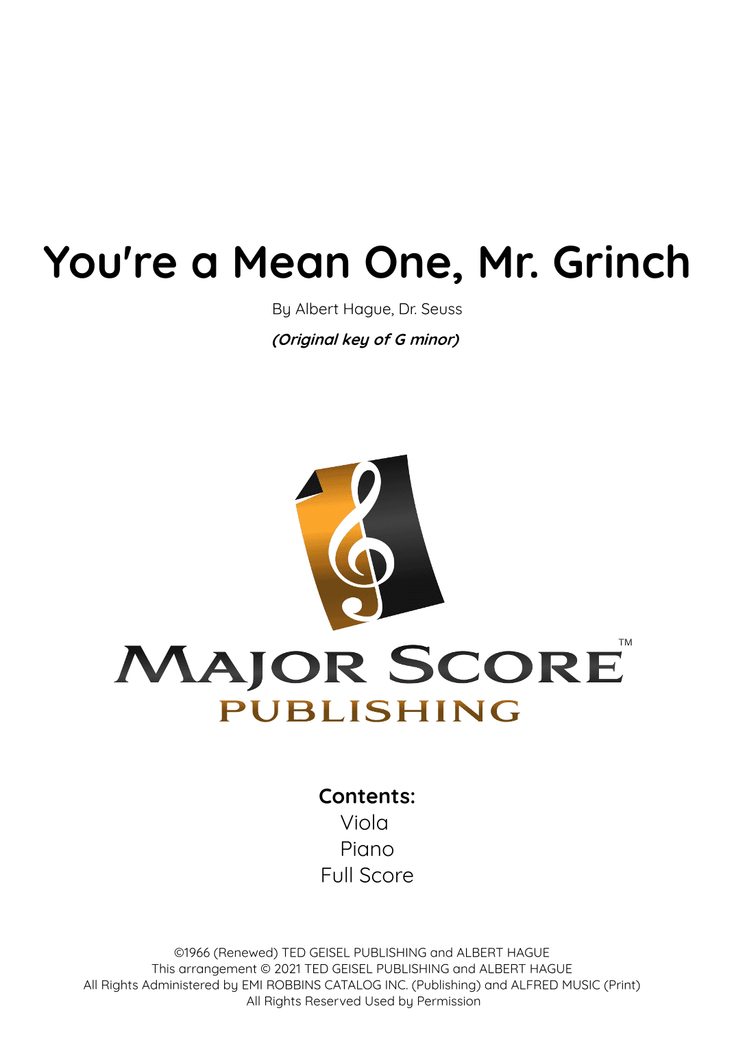 You're A Mean One, Mr. Grinch (arr. MAJOR SCORE PUBLISHING TM.)