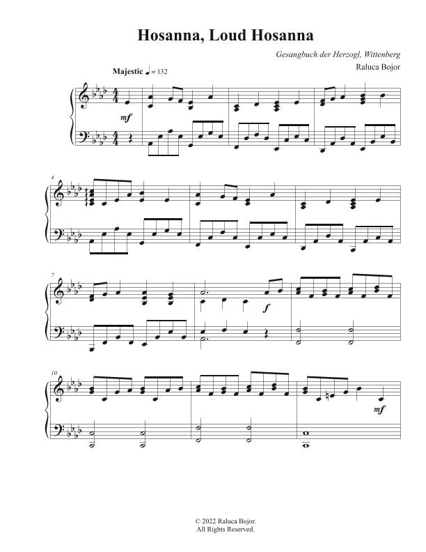 Hosanna, Loud Hosanna / I Sing the Mighty Power of God (advanced piano) (arr. Raluca Bojor)