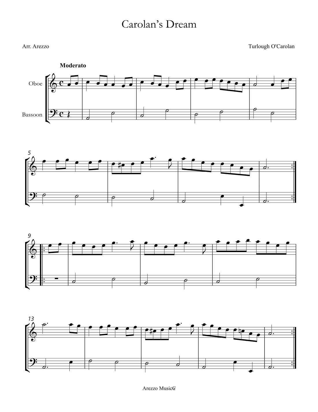 carolan’s dream oboe and bassoon sheet music (arr. Arezzo Music)