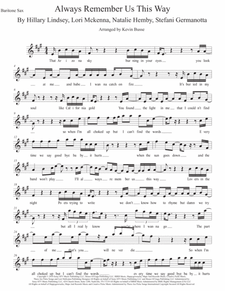 Always Remember Us This Way (arr. Kevin Busse)