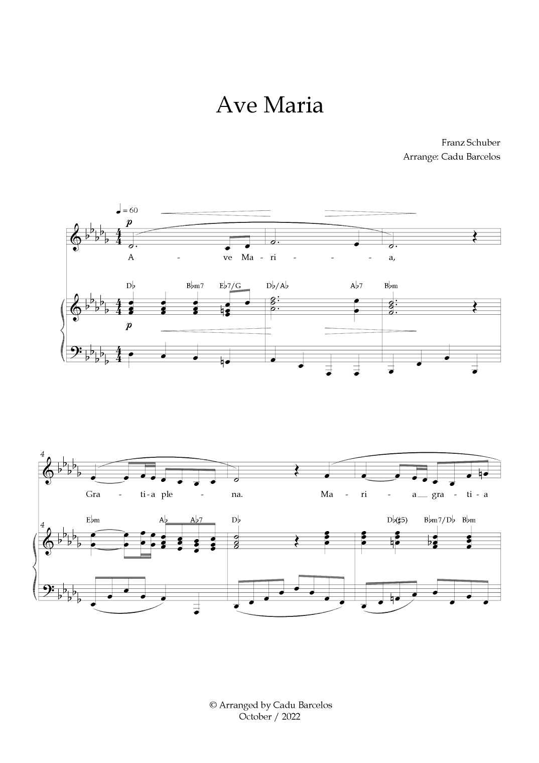 Ave Maria - Schubert Db Major Chords (arr. Cadu Barcelos)