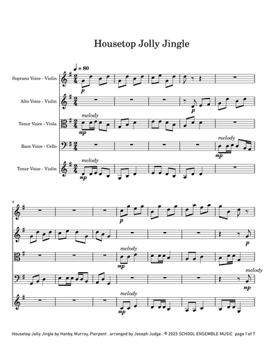 Housetop Jolly Jingle for String Quartet in Schools (arr. Joseph Judge)