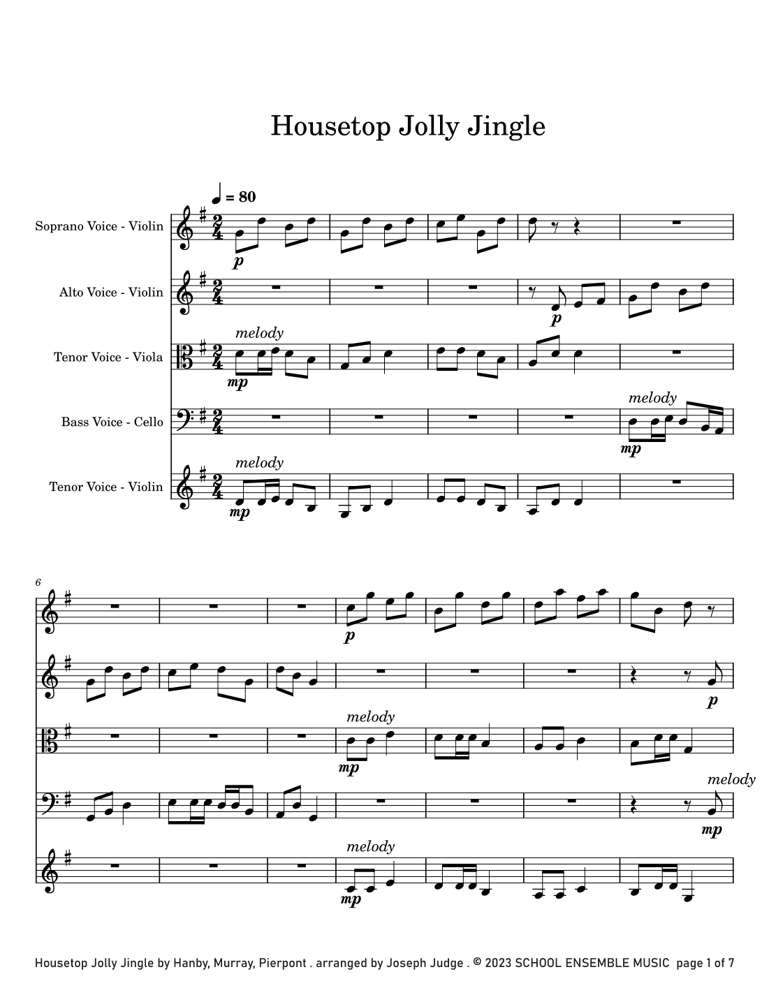 Housetop Jolly Jingle for String Quartet in Schools (arr. Joseph Judge)