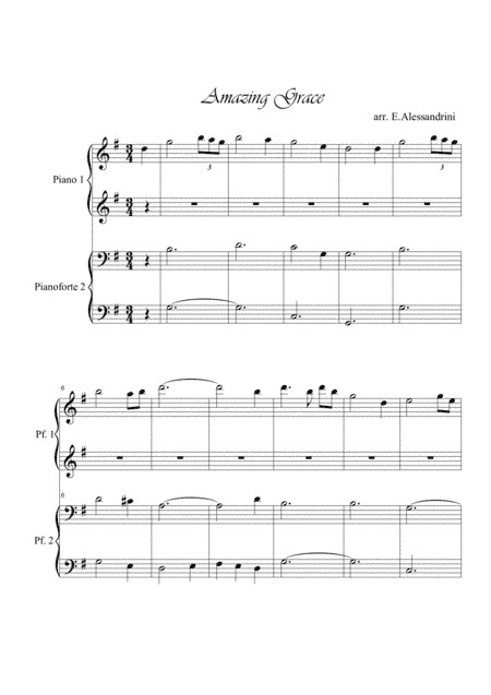 Amazing Grace. Piano 4 hands (arr. Ester Alessandrini)