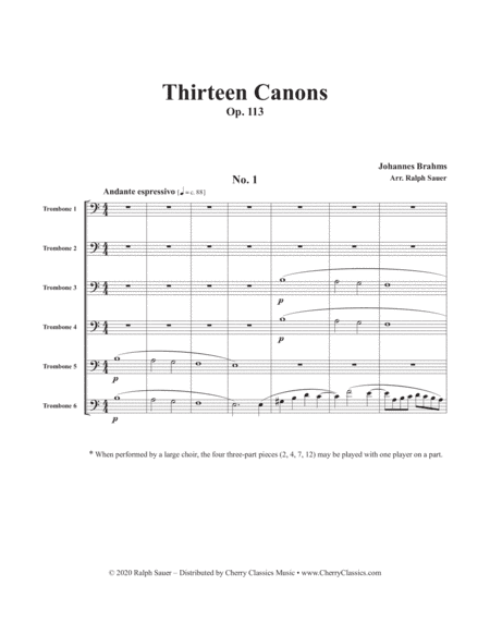 Thirteen Canons, Op. 113 for 6-part Trombone Ensemble (arr. Ralph Sauer)